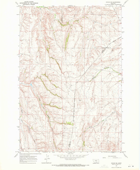 Classic USGS Pryor NW Montana 7.5'x7.5' Topo Map Image