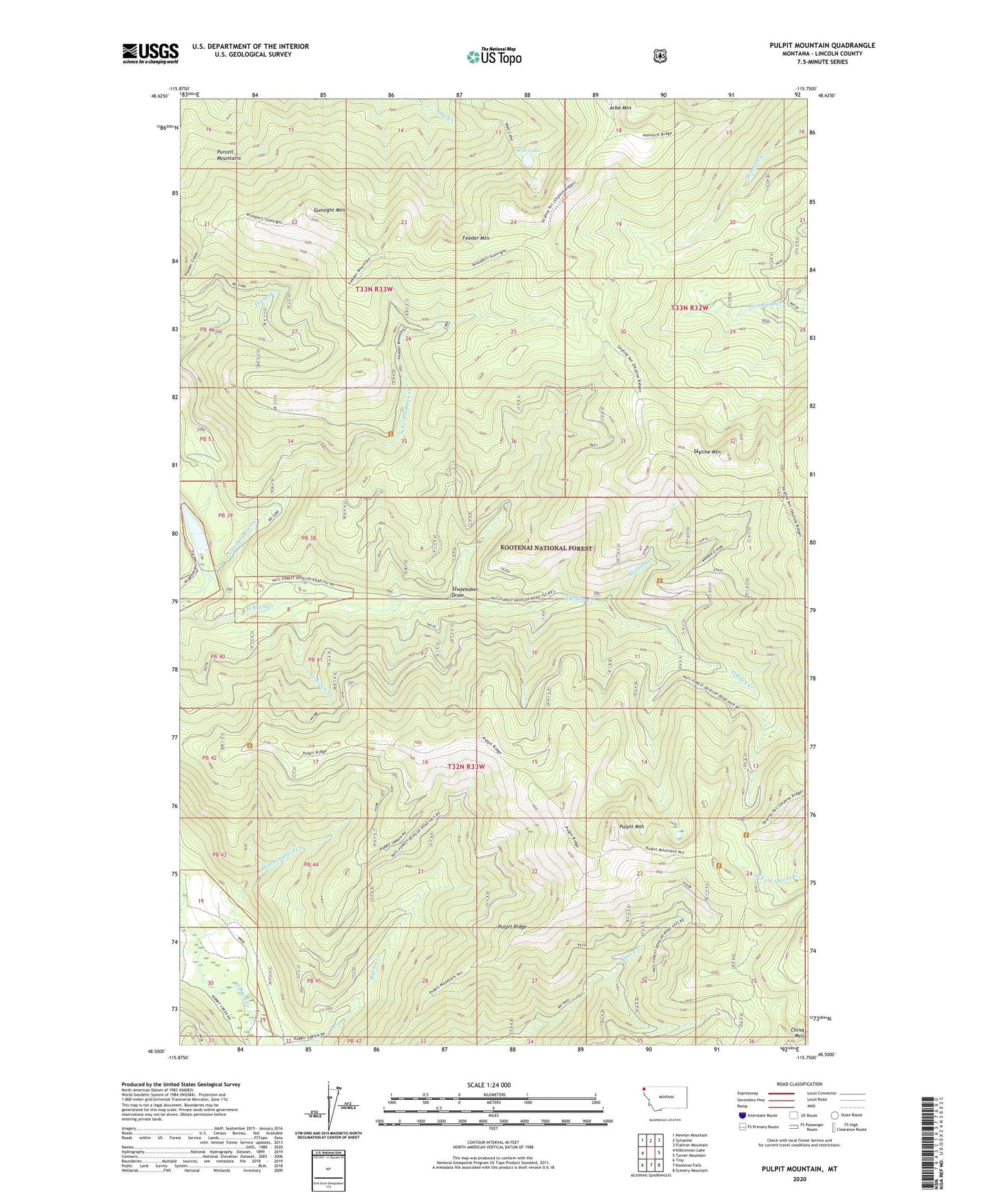 Pulpit Mountain Montana US Topo Map Image
