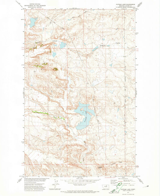 Classic USGS Putnam Lake Montana 7.5'x7.5' Topo Map Image