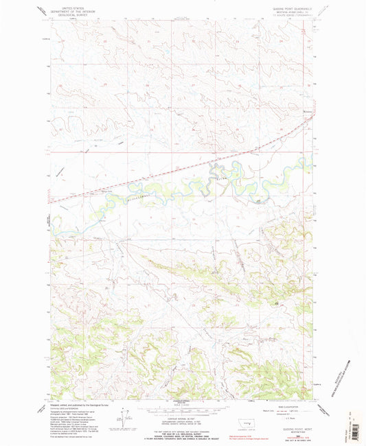 Classic USGS Queens Point Montana 7.5'x7.5' Topo Map Image