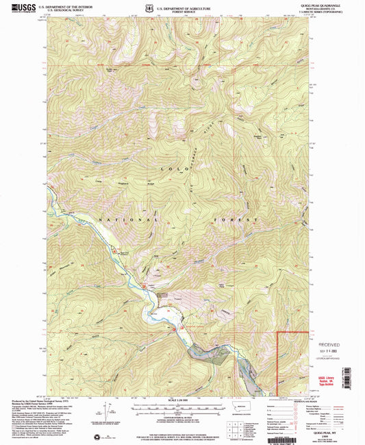 Classic USGS Quigg Peak Montana 7.5'x7.5' Topo Map Image