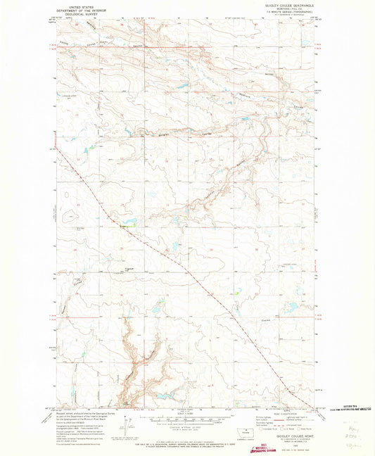 Classic USGS Quigley Coulee Montana 7.5'x7.5' Topo Map Image