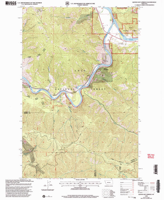 Classic USGS Quinns Hot Springs Montana 7.5'x7.5' Topo Map Image