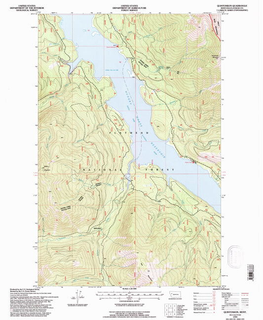 Classic USGS Quintonkon Montana 7.5'x7.5' Topo Map Image
