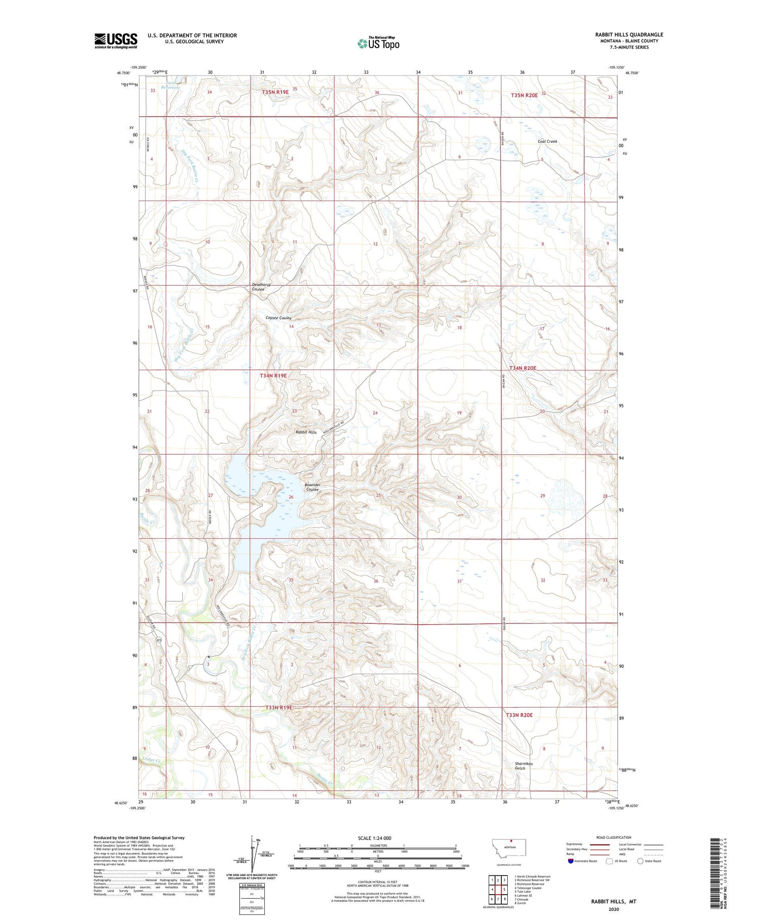 Rabbit Hills Montana US Topo Map Image