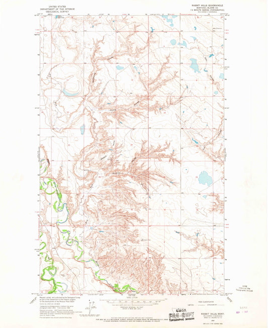 Classic USGS Rabbit Hills Montana 7.5'x7.5' Topo Map Image