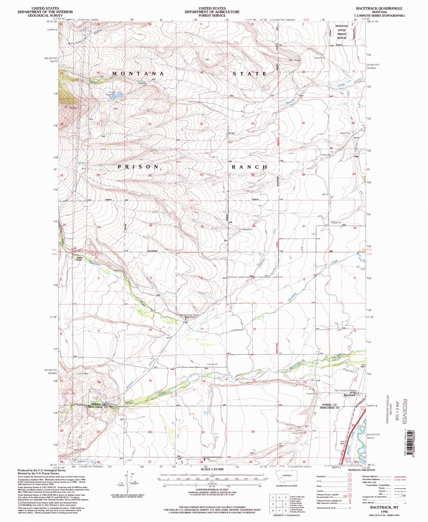 Classic USGS Racetrack Montana 7.5'x7.5' Topo Map Image
