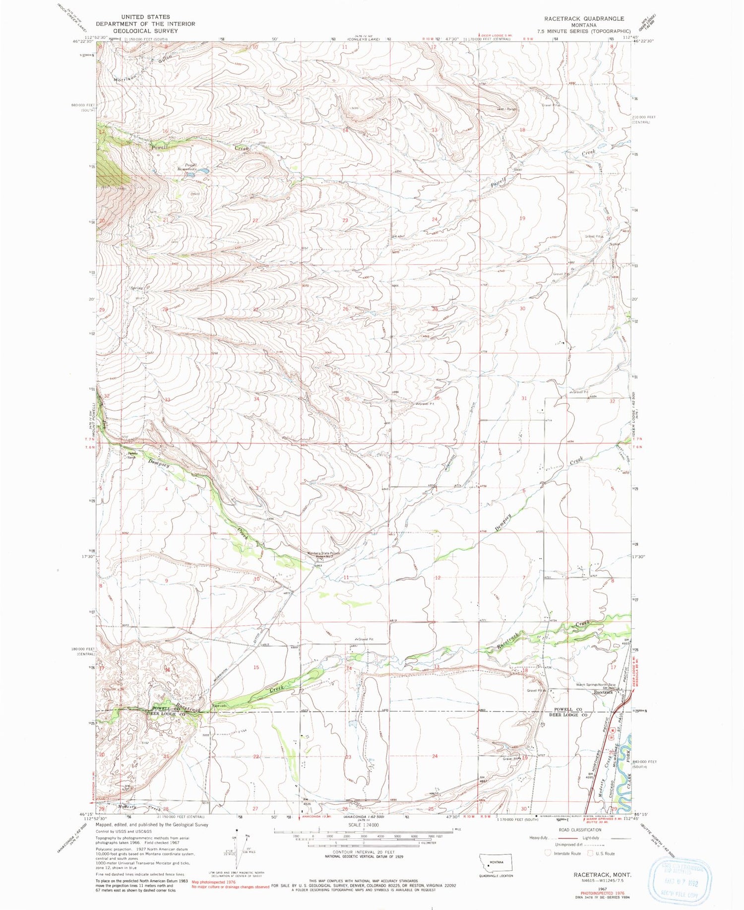 Classic USGS Racetrack Montana 7.5'x7.5' Topo Map Image