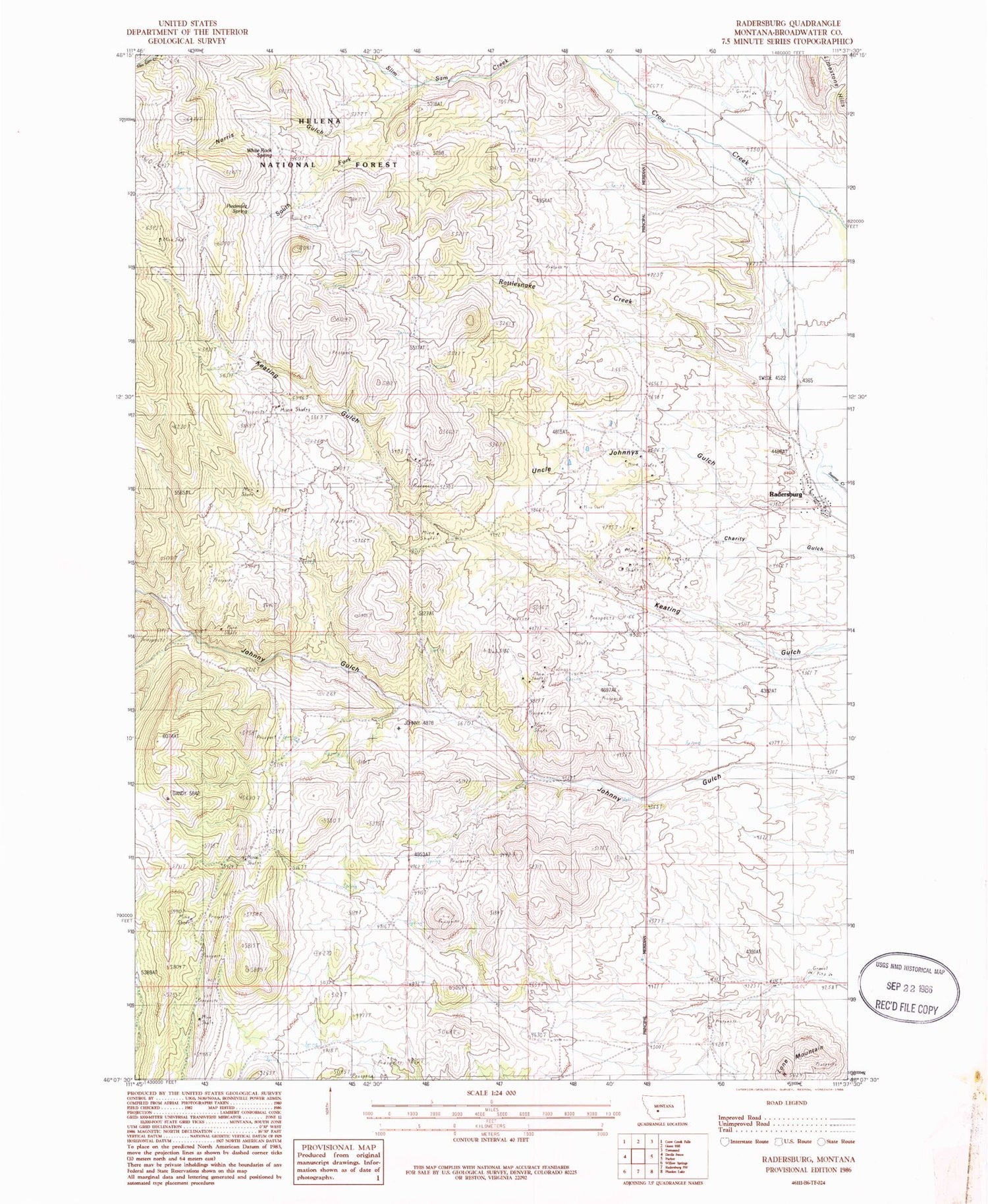 Classic USGS Radersburg Montana 7.5'x7.5' Topo Map Image