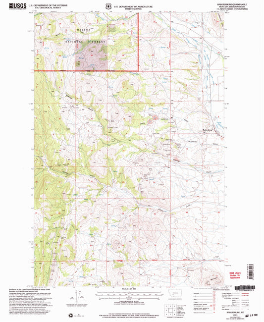 Classic USGS Radersburg Montana 7.5'x7.5' Topo Map Image