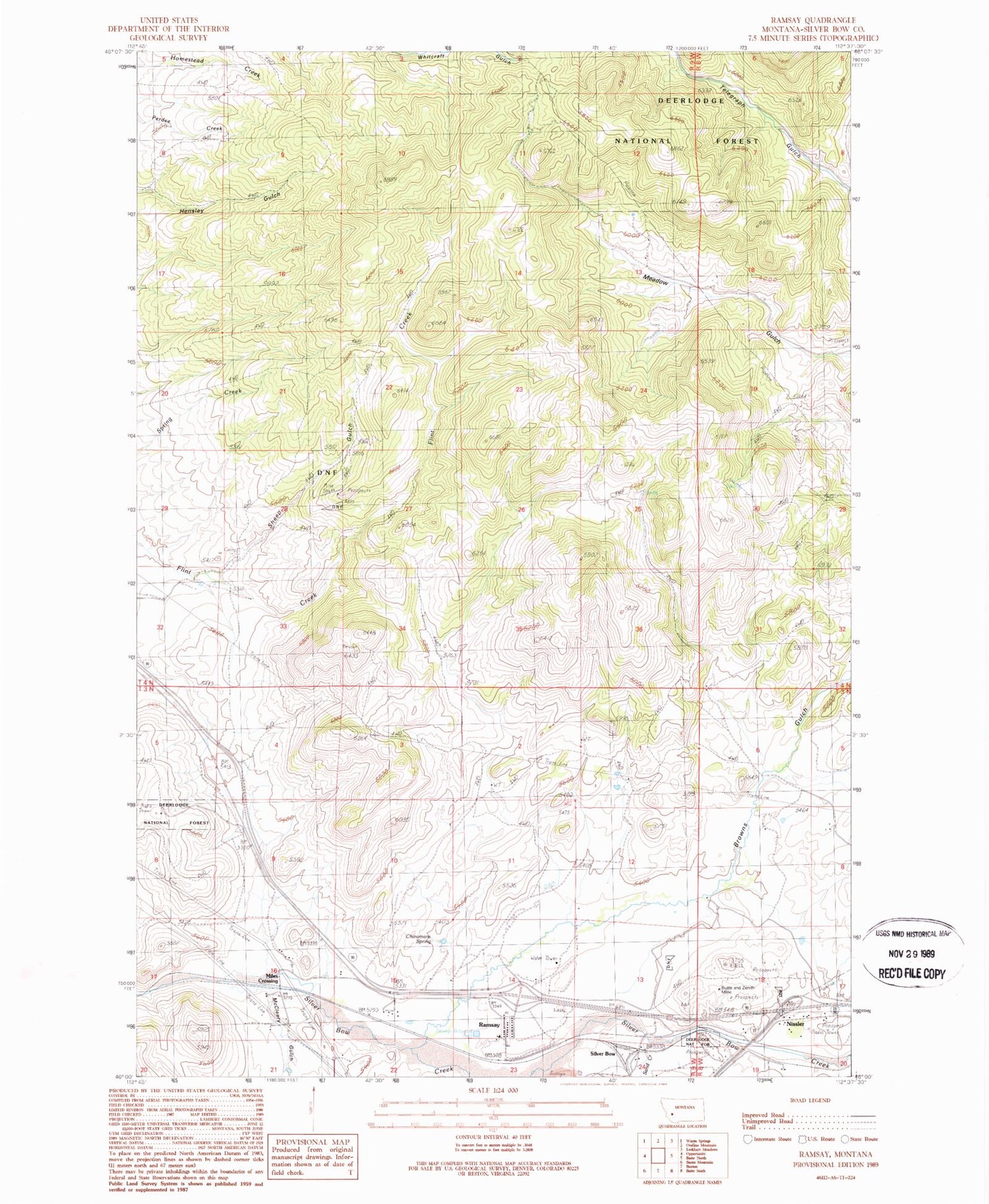 Classic USGS Ramsay Montana 7.5'x7.5' Topo Map Image
