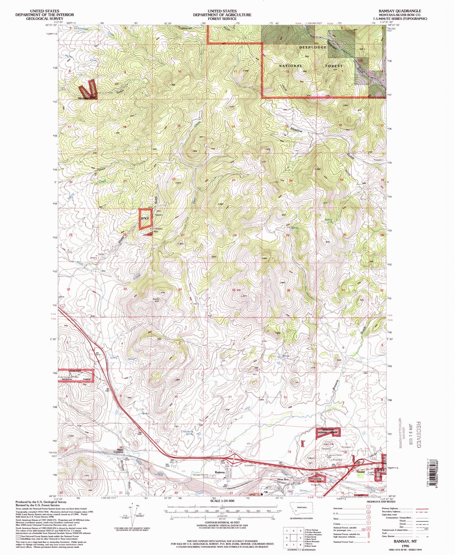 Classic USGS Ramsay Montana 7.5'x7.5' Topo Map Image