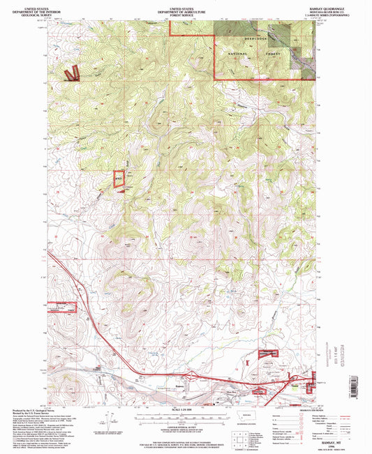 Classic USGS Ramsay Montana 7.5'x7.5' Topo Map Image
