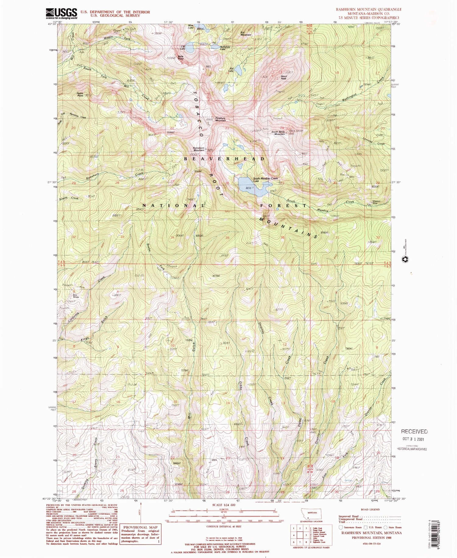 Classic USGS Ramshorn Mountain Montana 7.5'x7.5' Topo Map Image