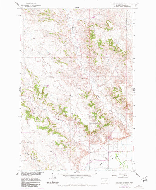 Classic USGS Rancher Cemetery Montana 7.5'x7.5' Topo Map Image