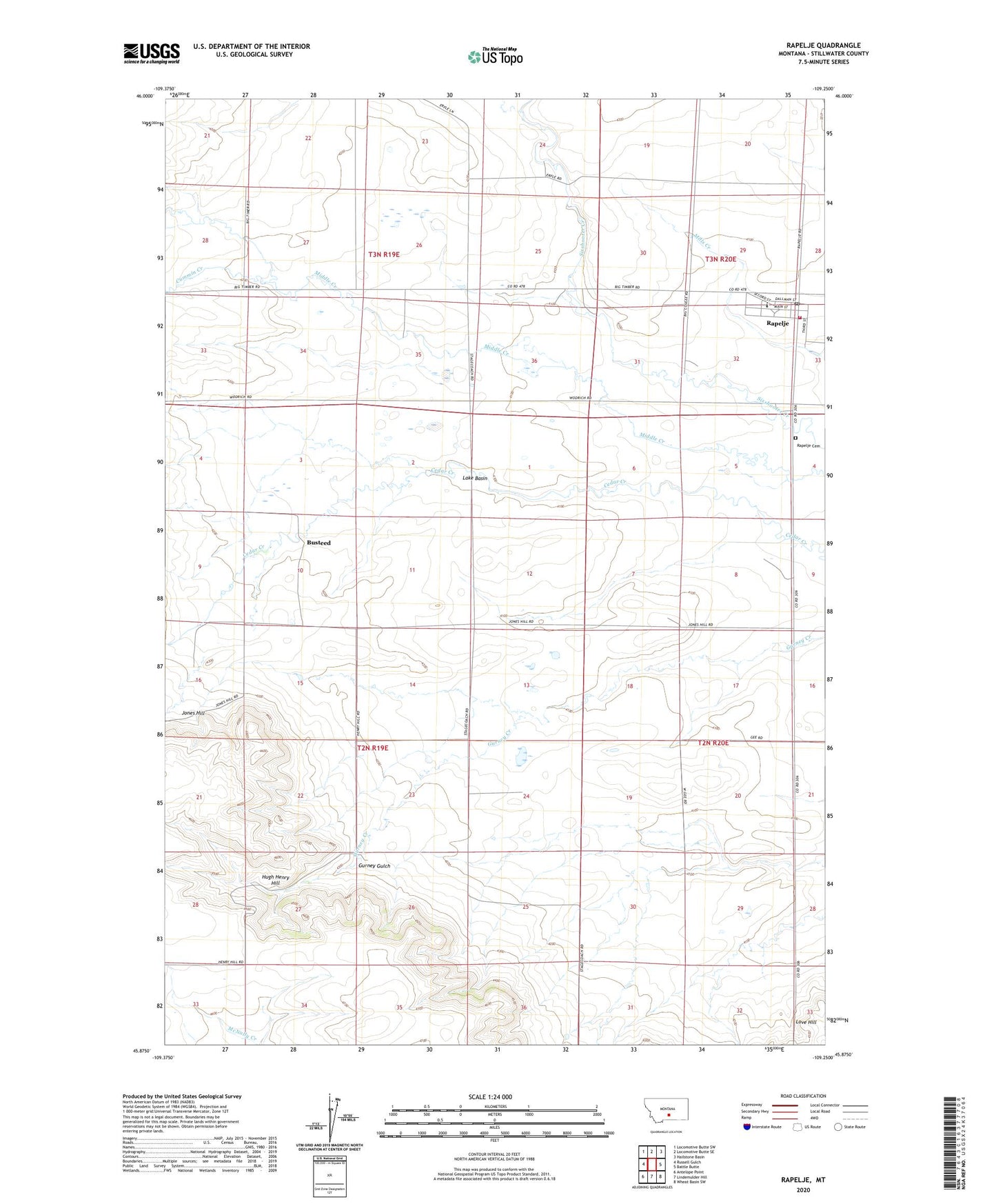 Rapelje Montana US Topo Map Image