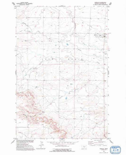 Classic USGS Rapelje Montana 7.5'x7.5' Topo Map Image