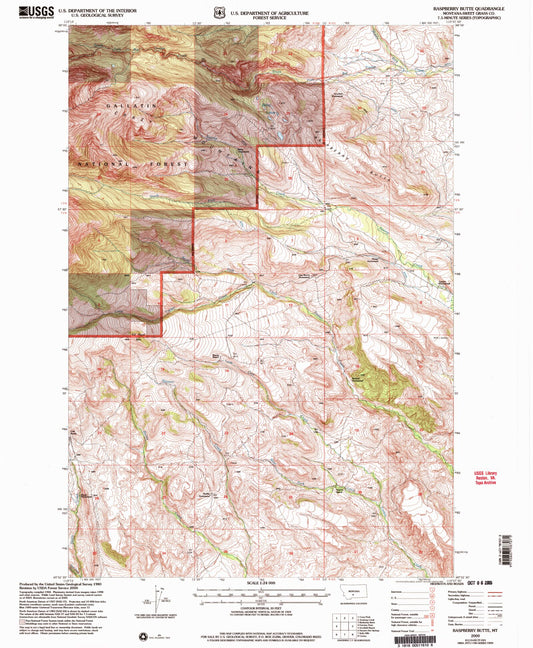 Classic USGS Raspberry Butte Montana 7.5'x7.5' Topo Map Image