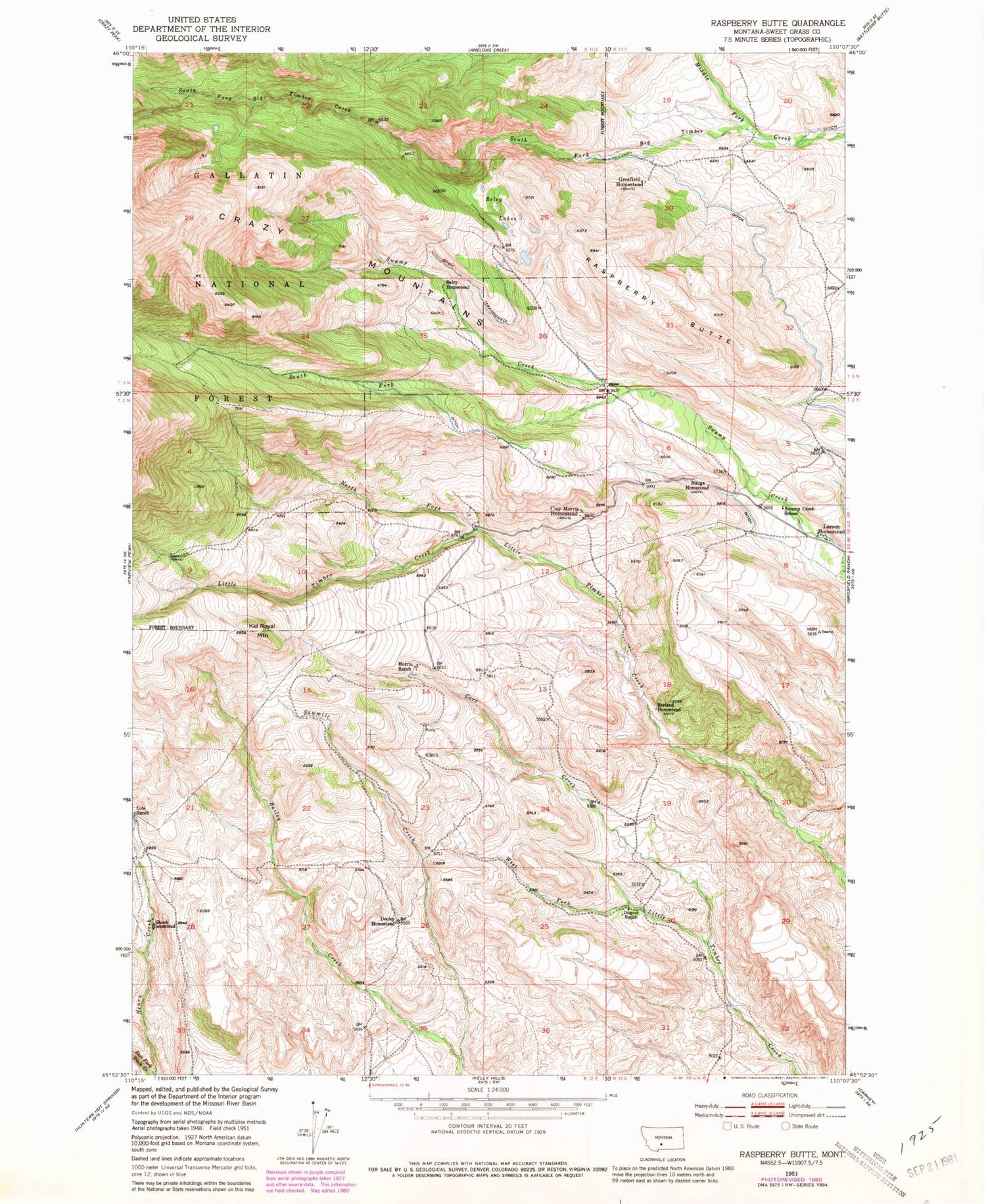 Classic USGS Raspberry Butte Montana 7.5'x7.5' Topo Map Image