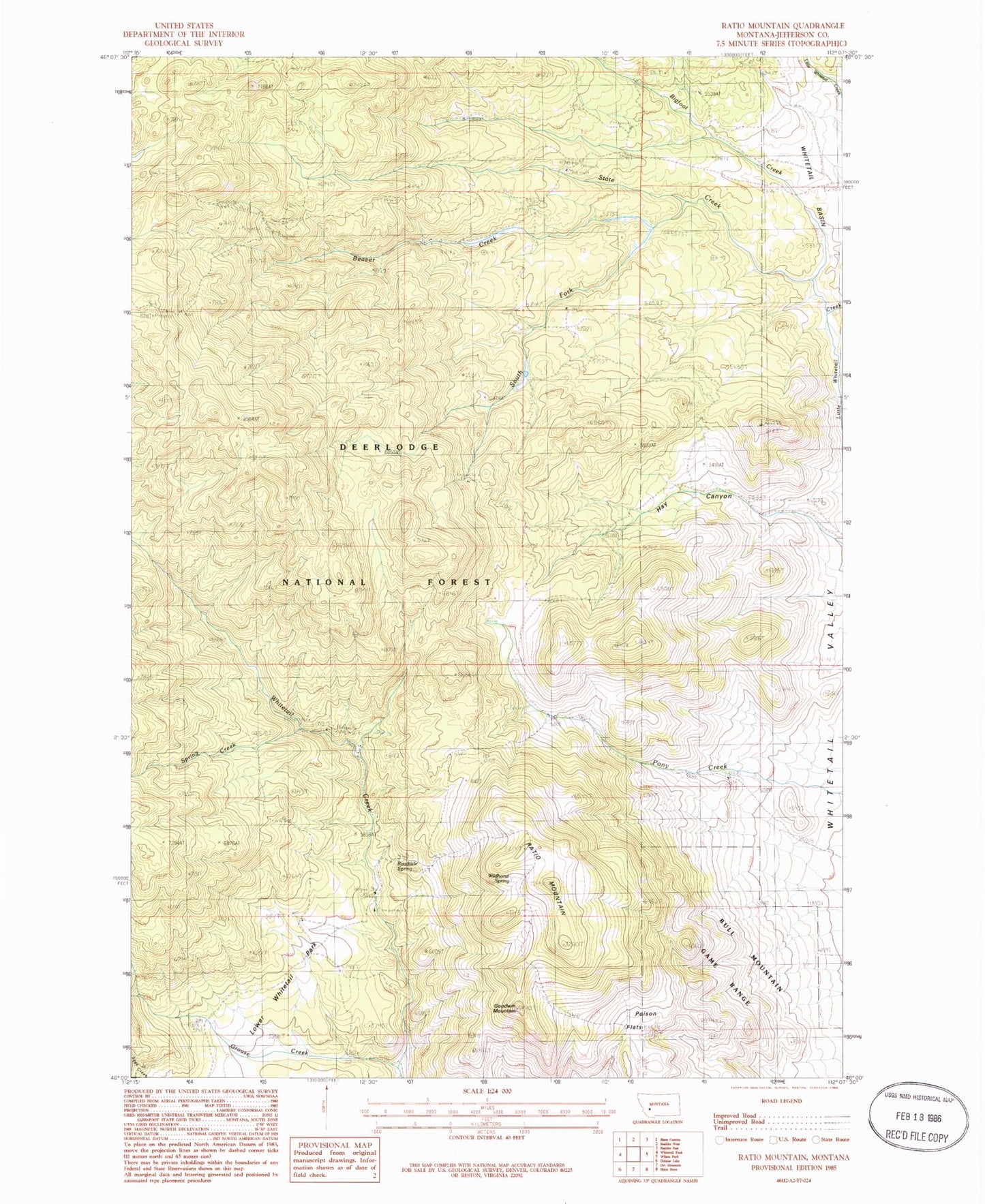 Classic USGS Ratio Mountain Montana 7.5'x7.5' Topo Map Image