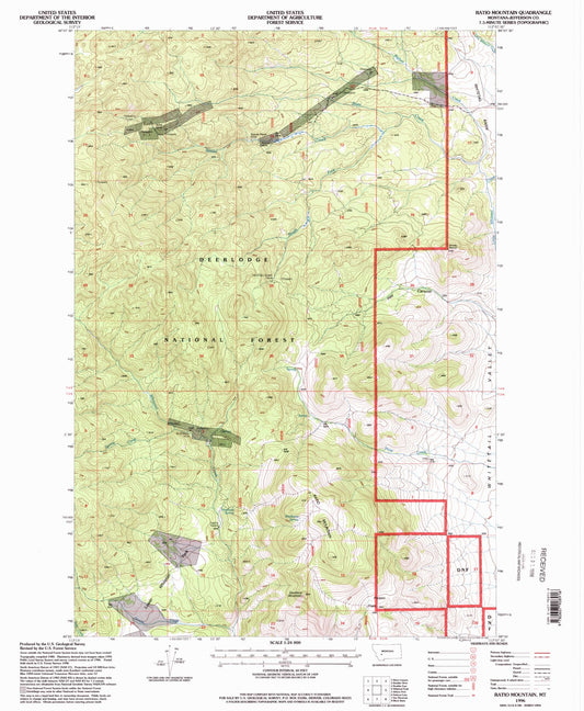 Classic USGS Ratio Mountain Montana 7.5'x7.5' Topo Map Image