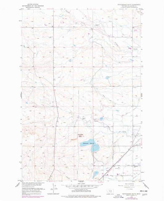 Classic USGS Rattlesnake Butte Montana 7.5'x7.5' Topo Map Image
