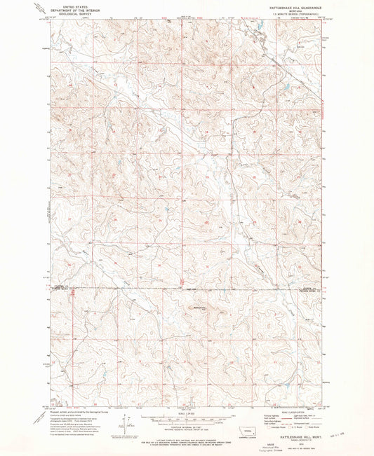 Classic USGS Rattlesnake Hill Montana 7.5'x7.5' Topo Map Image