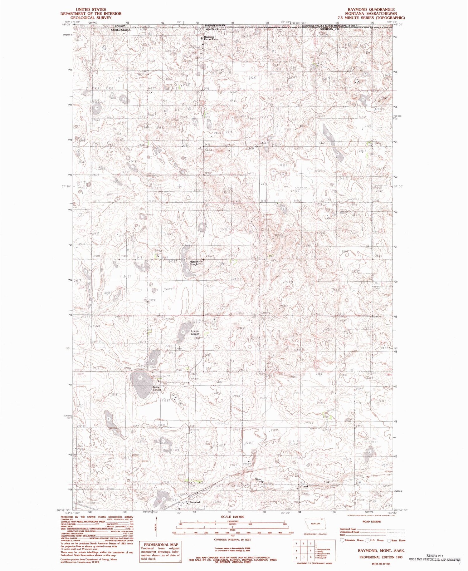 Classic USGS Raymond Montana 7.5'x7.5' Topo Map Image