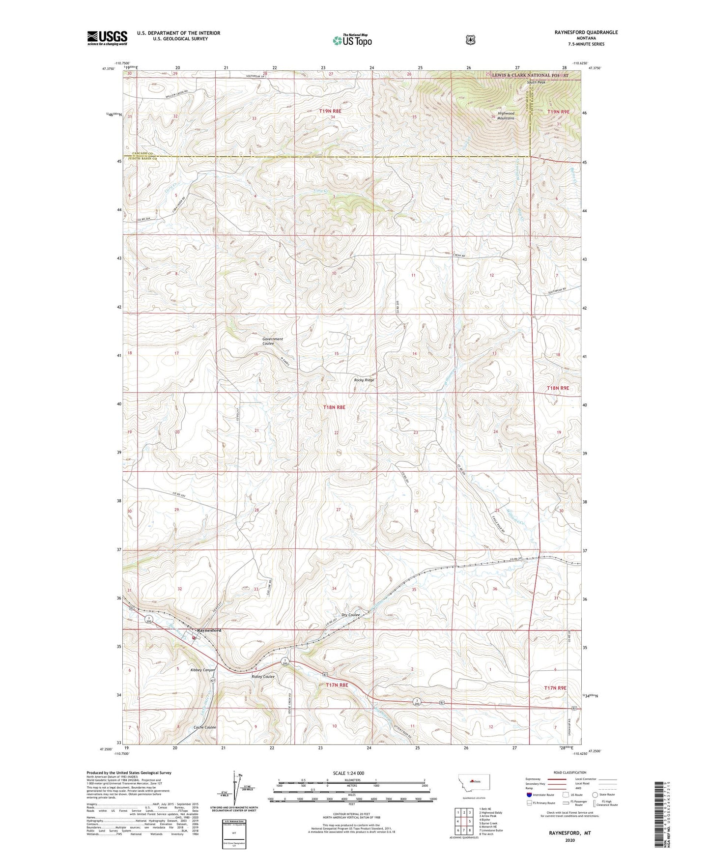 Raynesford Montana US Topo Map Image