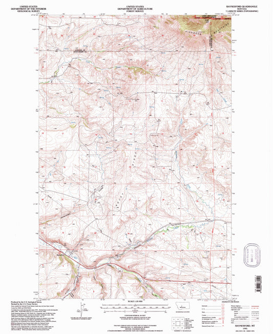 Classic USGS Raynesford Montana 7.5'x7.5' Topo Map Image