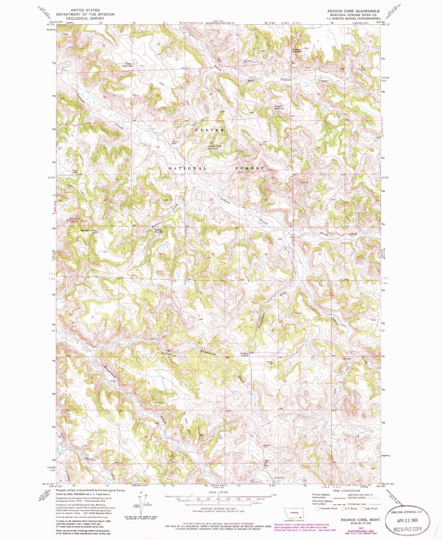 Classic USGS Reanus Cone Montana 7.5'x7.5' Topo Map Image