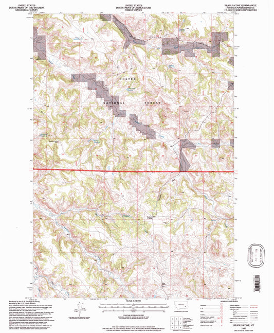 Classic USGS Reanus Cone Montana 7.5'x7.5' Topo Map Image