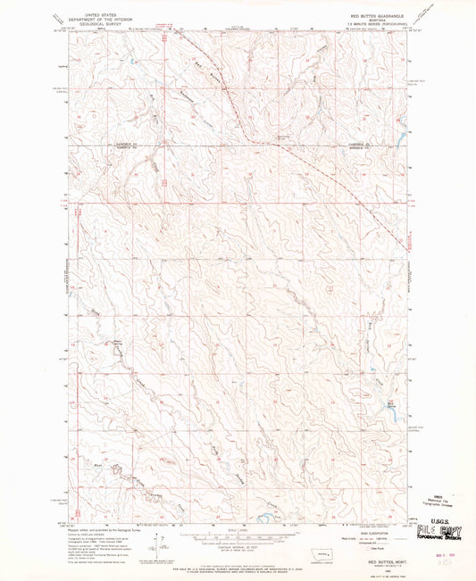Classic USGS Red Buttes Montana 7.5'x7.5' Topo Map Image