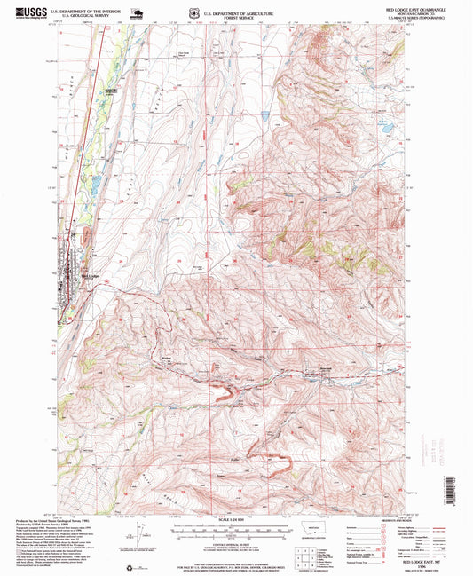 Classic USGS Red Lodge East Montana 7.5'x7.5' Topo Map Image