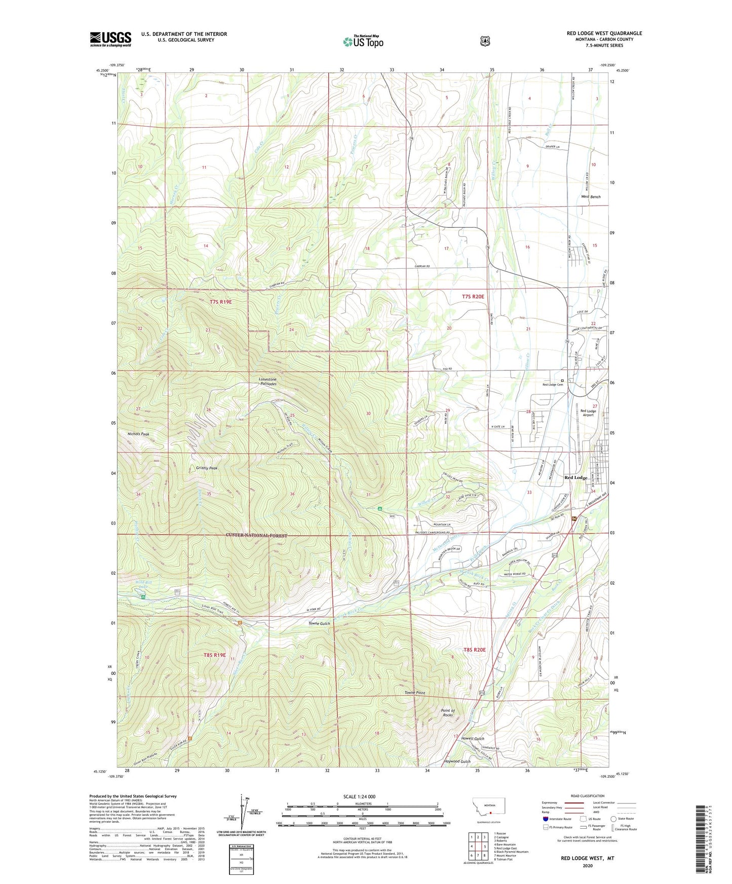 Red Lodge West Montana US Topo Map Image