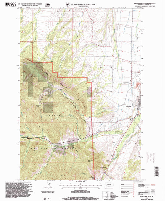 Classic USGS Red Lodge West Montana 7.5'x7.5' Topo Map Image