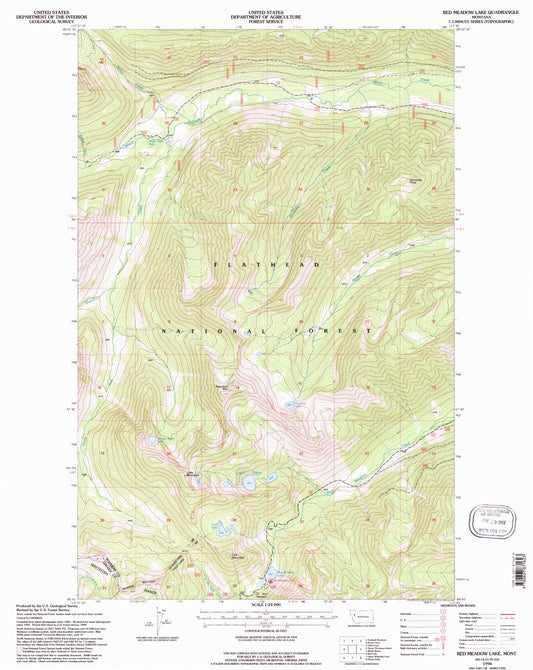 Classic USGS Red Meadow Lake Montana 7.5'x7.5' Topo Map Image