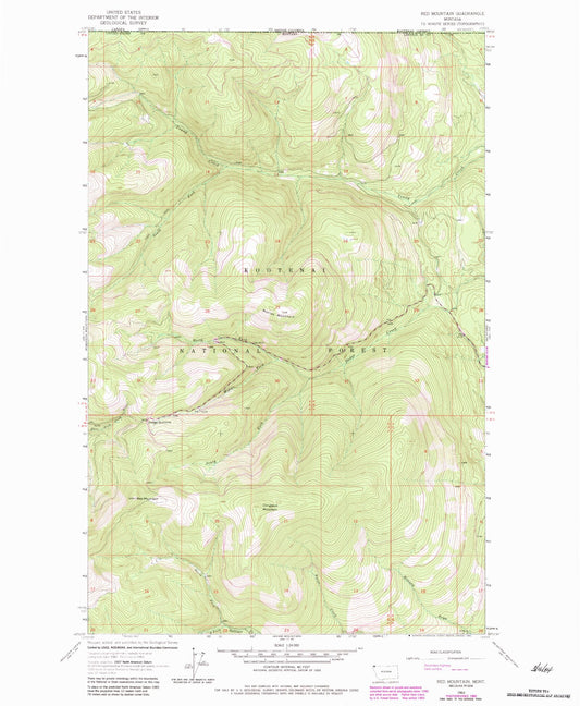 Classic USGS Red Mountain Montana 7.5'x7.5' Topo Map Image
