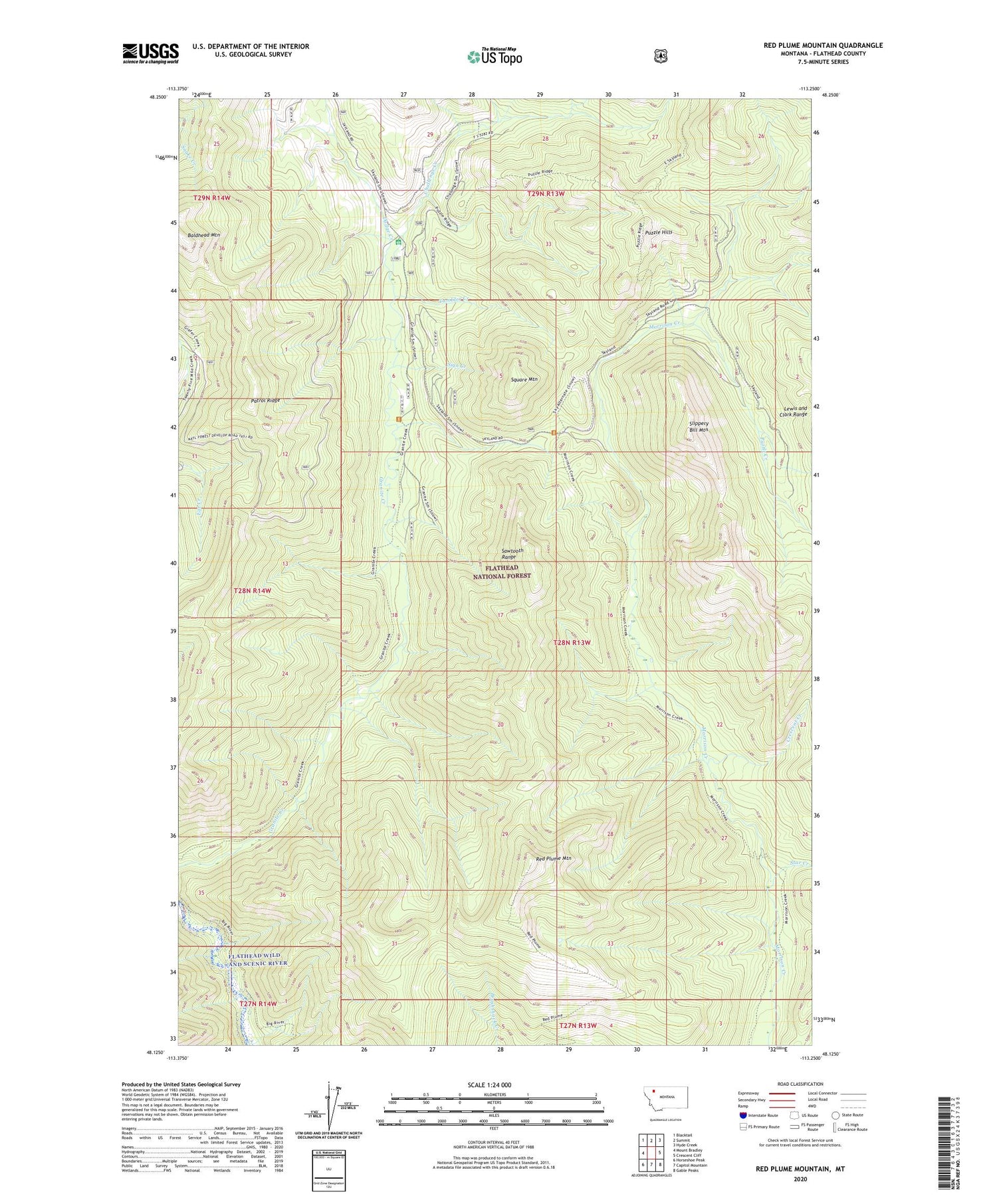 Red Plume Mountain Montana US Topo Map Image