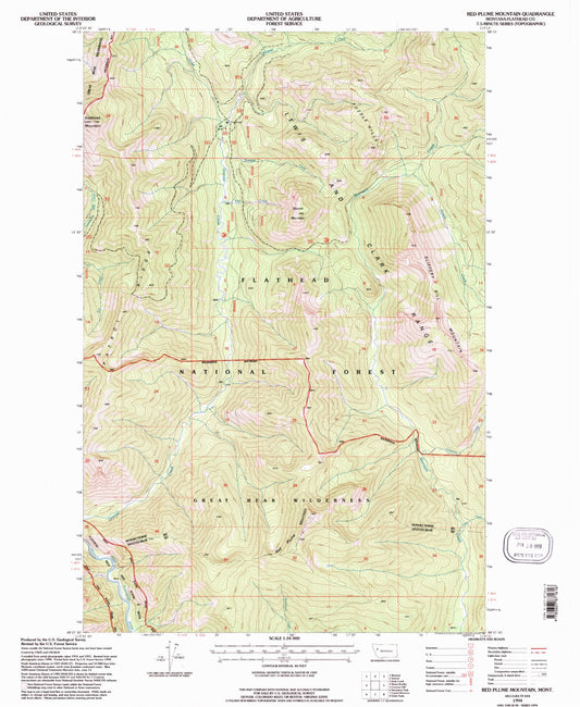 Classic USGS Red Plume Mountain Montana 7.5'x7.5' Topo Map Image