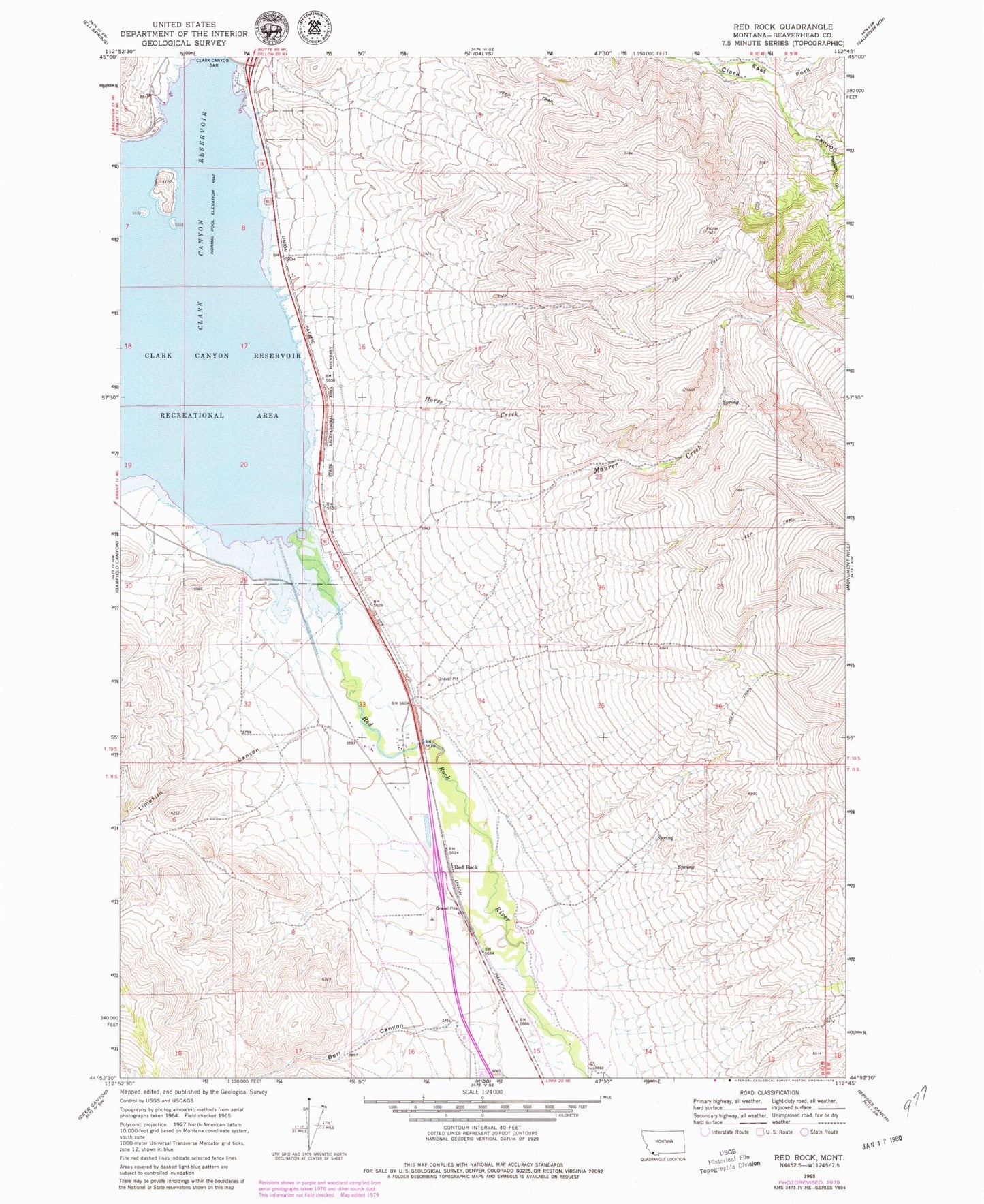 Classic USGS Red Rock Montana 7.5'x7.5' Topo Map Image