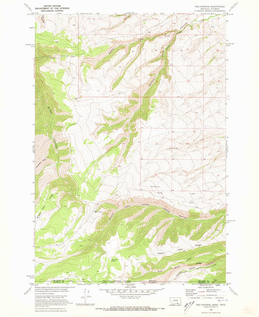 Classic USGS Red Springs Montana 7.5'x7.5' Topo Map Image