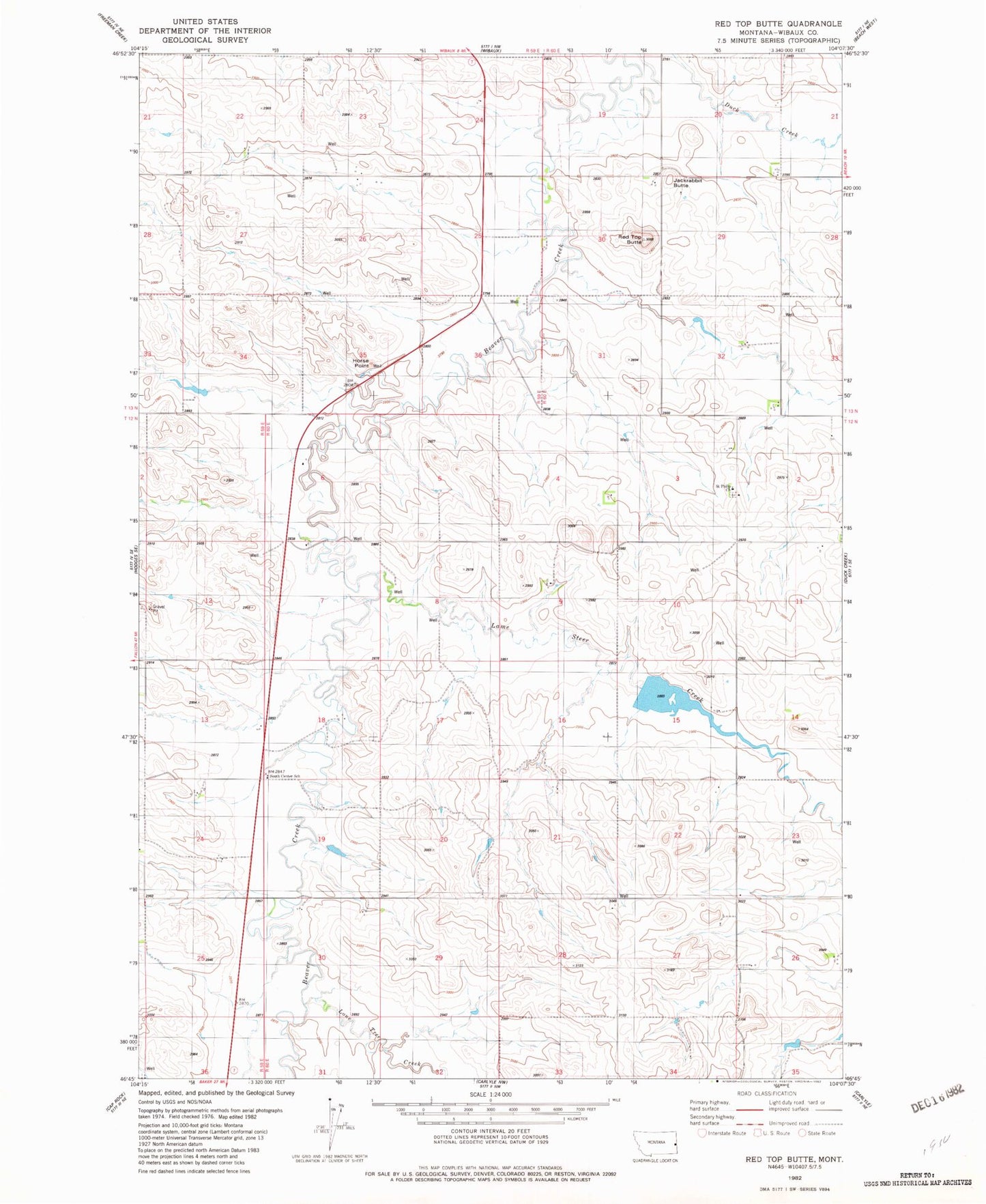 Classic USGS Red Top Butte Montana 7.5'x7.5' Topo Map Image