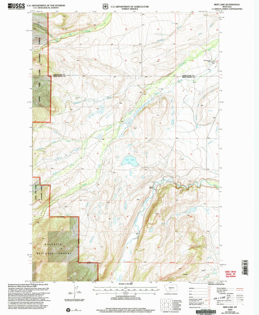 Classic USGS Rein Lake Montana 7.5'x7.5' Topo Map Image