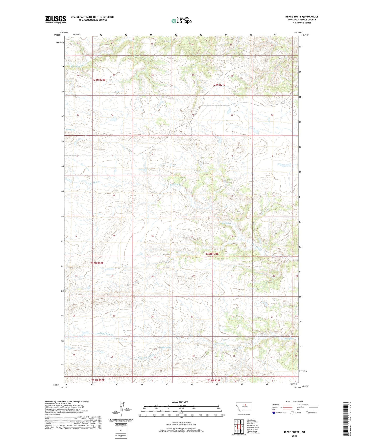 Reppe Butte Montana US Topo Map Image