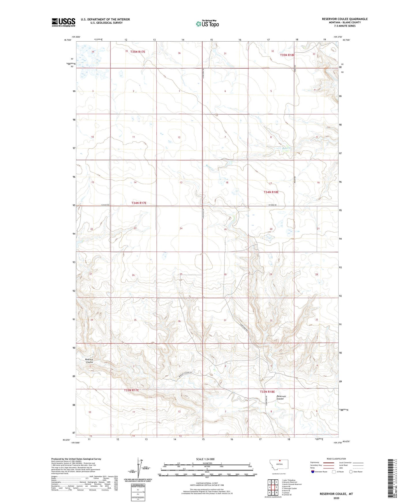 Reservoir Coulee Montana US Topo Map Image