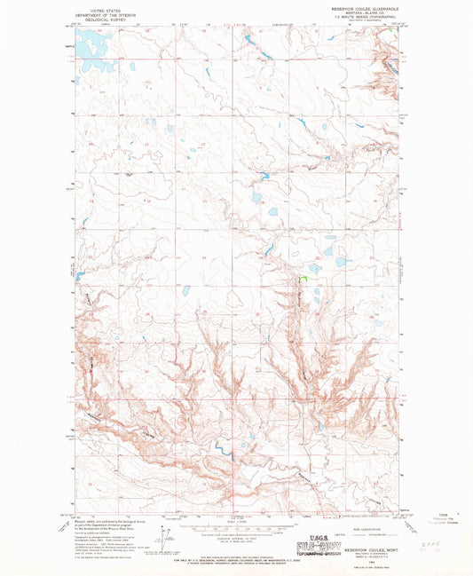Classic USGS Reservoir Coulee Montana 7.5'x7.5' Topo Map Image