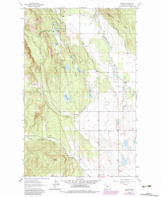 Classic USGS Rhodes Montana 7.5'x7.5' Topo Map Image