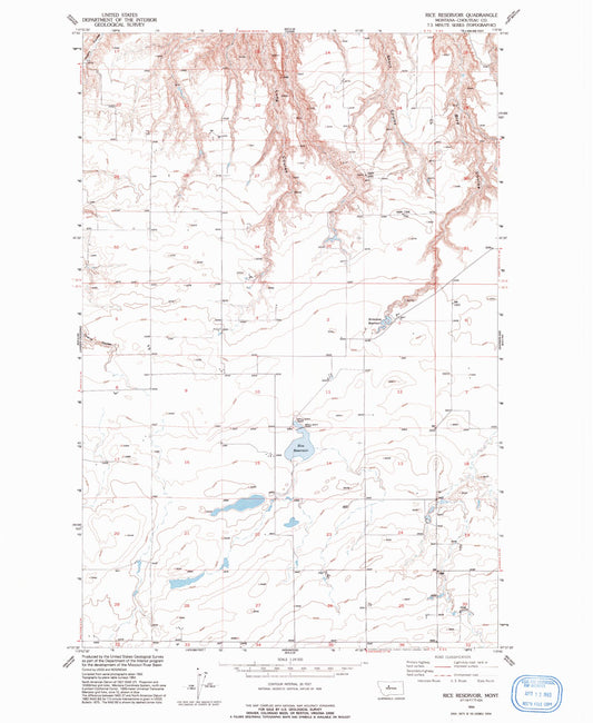 Classic USGS Rice Reservoir Montana 7.5'x7.5' Topo Map Image
