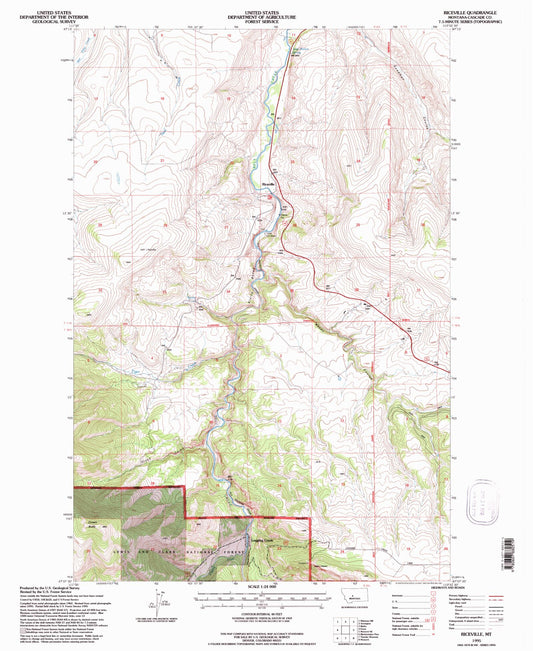 Classic USGS Riceville Montana 7.5'x7.5' Topo Map Image